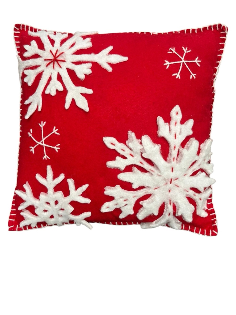 Red White Snowflake Christmas Throw Pillow 18x18 Holiday Winter Decor